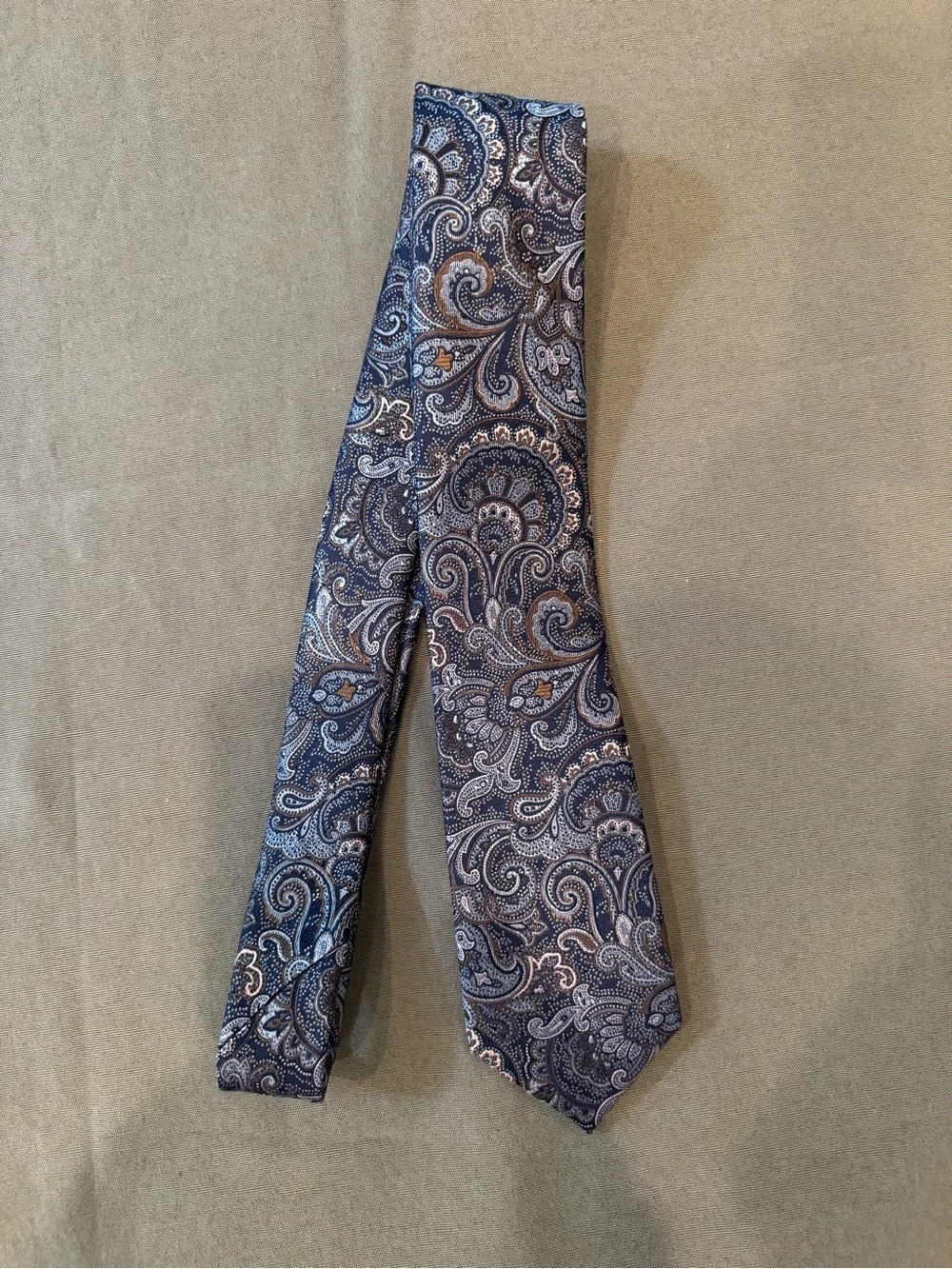 Men's Paisley Silk Tie in Navy and Brown Light Blue by Joseph Abboud Executive